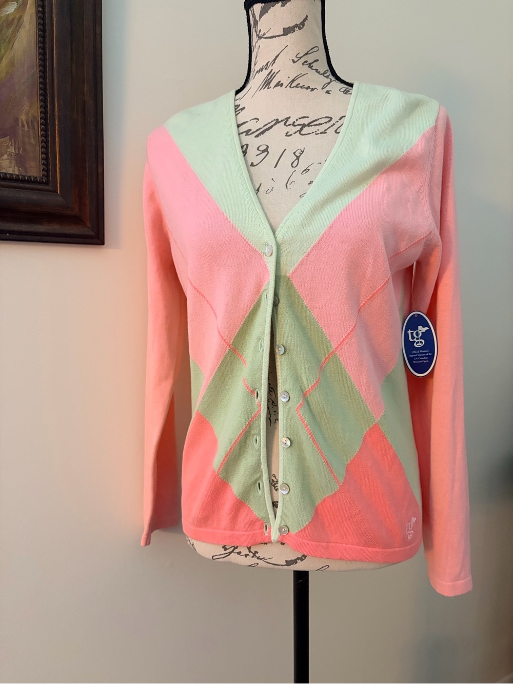 Pastel Pink & Mint V‑Neck Button Cardigan